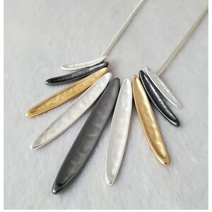 The Pearl & Stone 3 Tone Matte Bib Rhodium Necklace